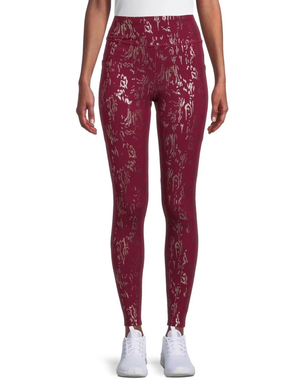 Avia Sparkling Merlot Luxe Silver Woodgrain Design Workout Leggings - EUC